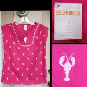 New 12 Girls GYMBOREE lobster pink print shirt